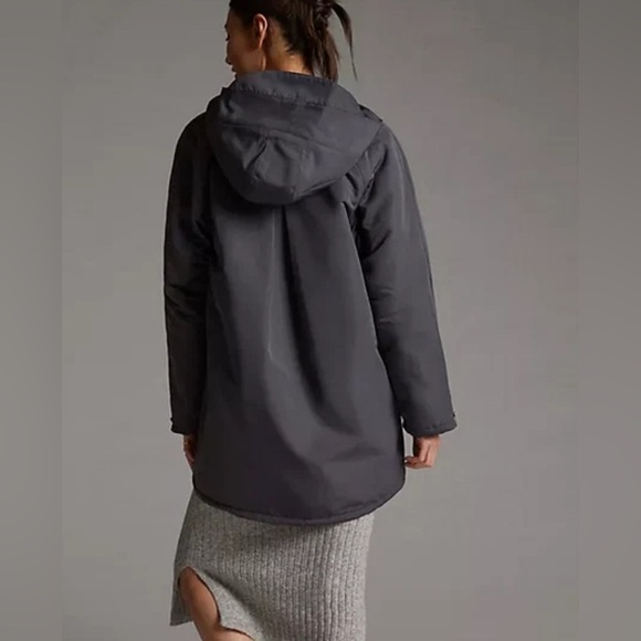 Maeve by Anthropologie Sporty Utility Dark Grey Hooded Coat Fur Interior •M• NWT - Picture 6 of 11